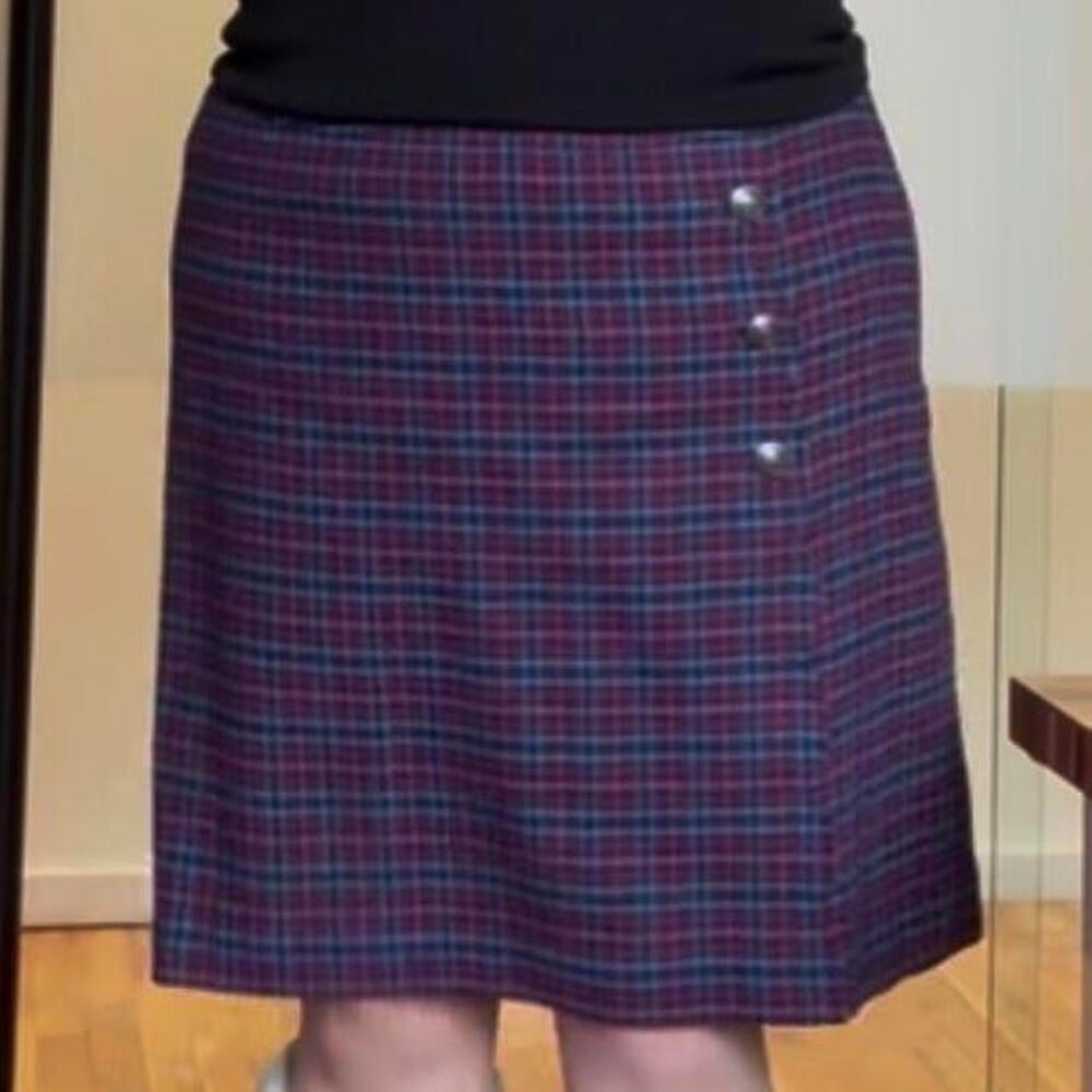 Talbots Plus 18W Wool Blend Plaid Skirt Knee Length Pink Blue Navy Preppy